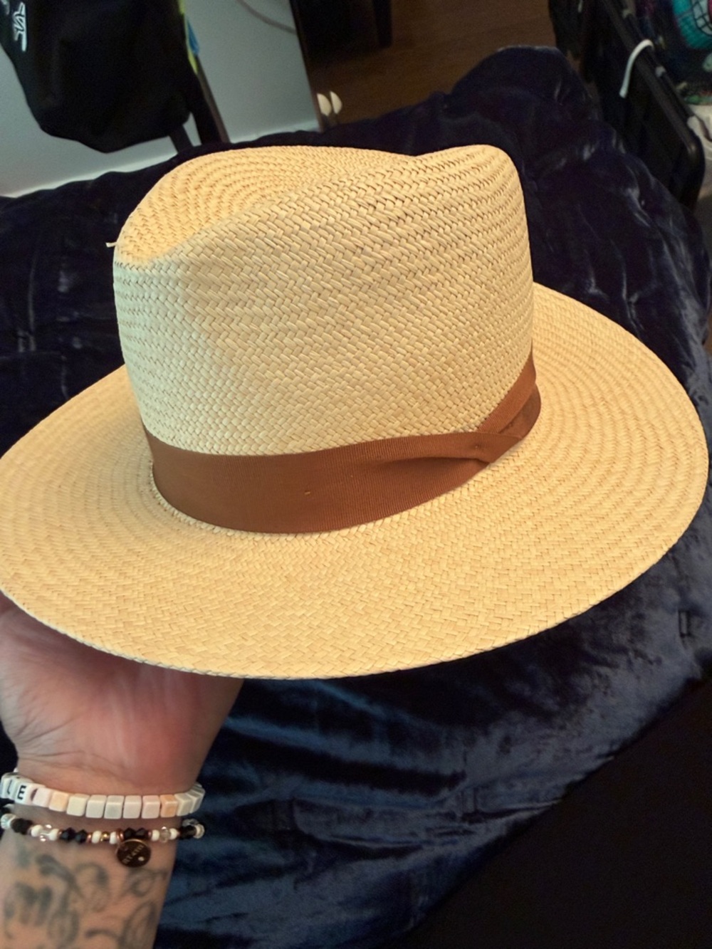 rag & bone Beige Straw Fedora with Brown Band